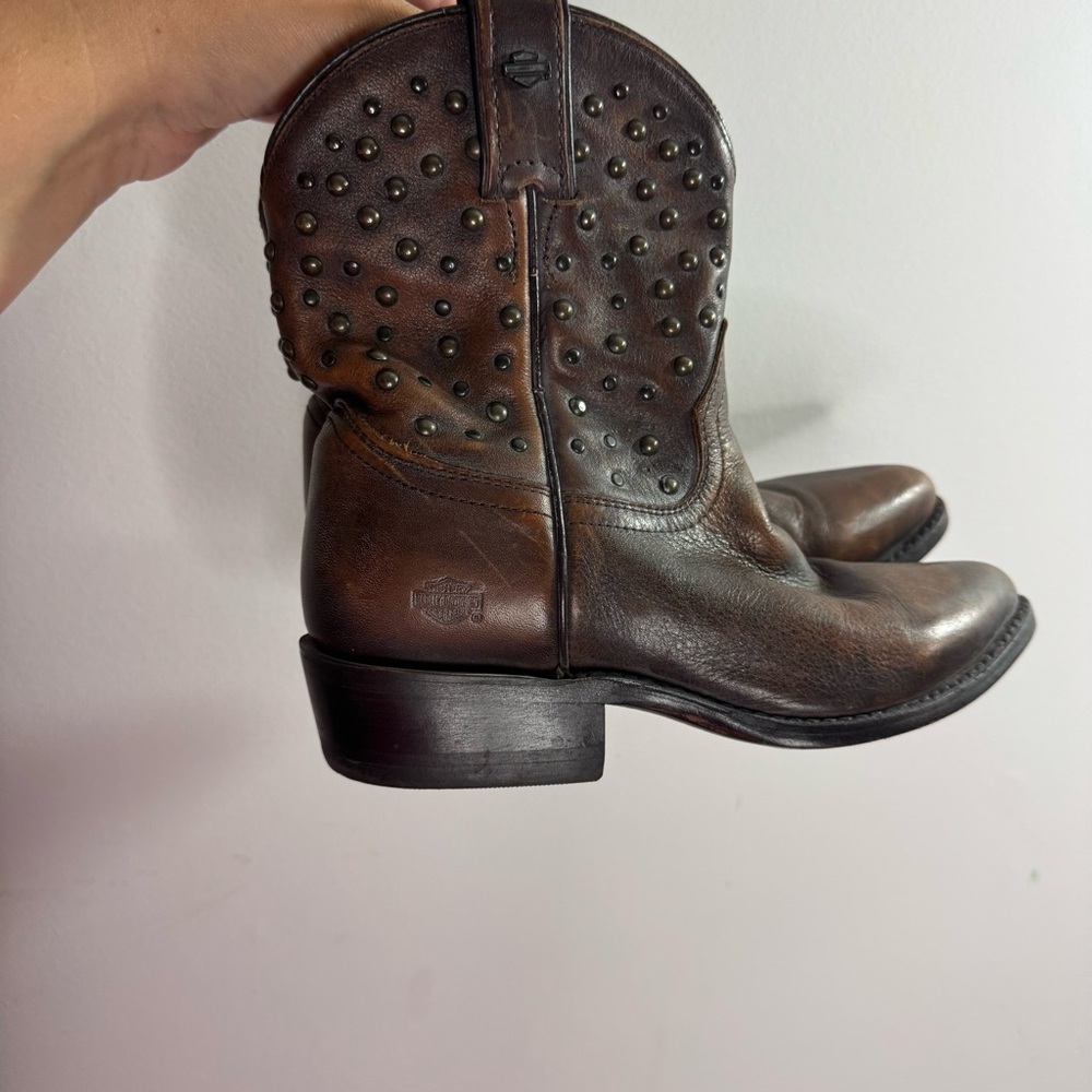 Harley-Davidson Brown Studded Leather Western Ankle Boots